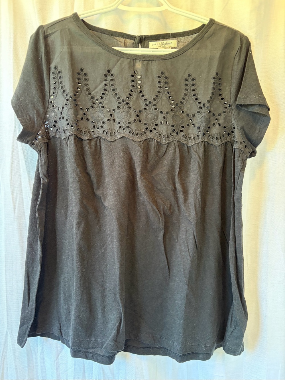 Jachs Girlfriend Black Eyelet Yoke Short Sleeve Top